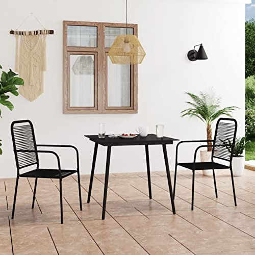 Juroupi 3 Piece Garden Dining Set Cotton Rope and Steel Black,Patio Dining Sets,Table Chairs Outdoor,Garden Furniture,Garden Dining Set-3058277