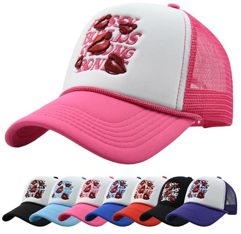 Enwokran Cappellino da Baseball Ricamato con Stampa Trucker Hat,Unisex Regolabile Anti-Sole da Baseball Sport All'aperto Hip Hop papà Posteriore Maglia Cappello (Rosa Rossa)
