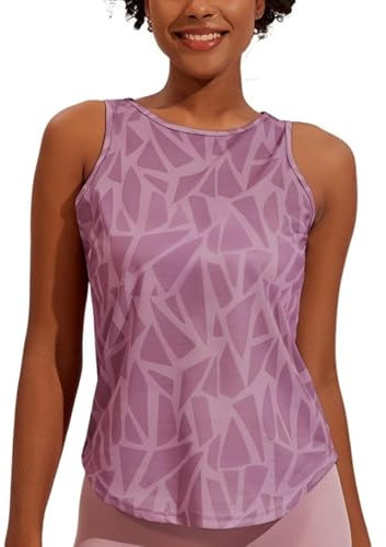 Weardear Damen Sport Tank Top Ärmelloses Fitness Crop Top Yoga Gym Workout Atmungsaktive Muscle Tanktop Geo-Druck Rosa S
