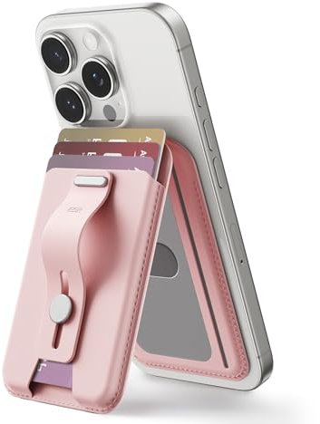 ESR Cartera Aura con MagSafe, Bloqueo RFID 5 Tarjetas, Cartera iPhone con Soporte Ajustable, Bucle Dedo, Agarre Seguro, para iPhone16/15/14/13/12,NO para iPhone Mini,NO Compatible con Buscar,Rosa