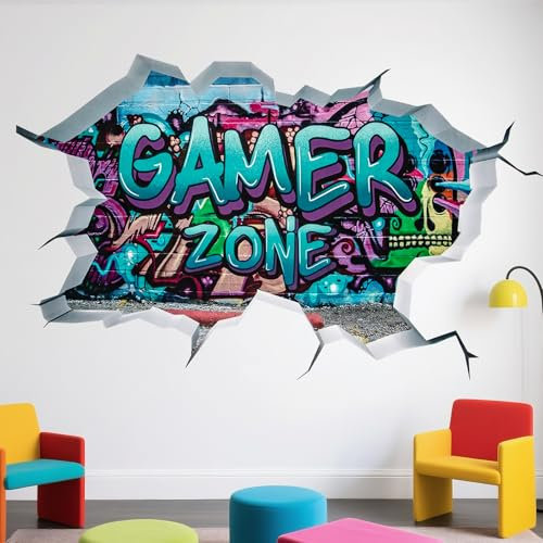 3D Gamer Zone Wandtattoo, Gaming Wandaufkleber Aufkleber, Kinderzimmer Wandsticker Wohnzimmer Küche dekorative Wandaufkleber Game Wandtattoo Kinderzimmer Babyzimmer Hause Wanddekoration
