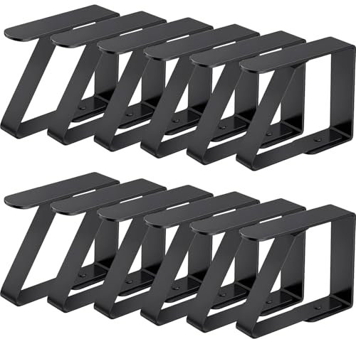 VIKY Lot de 12 pinces à nappe en acier inoxydable - Noir - Pour tables épaisses - Pour l'extérieur - Pour table à manger familiale, fête, mariage