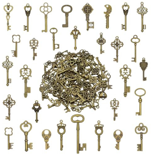 AebDerp 125 Stück Mixed Vintage Skelett Schlüssel Deko Klein Bronze Anhänger Retro Basteln Set für DIY Halskette Schmuck Charms Schlüsselanhänger Hochzeit Party Geburtstag Alte Zubehör