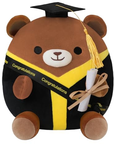 Xfrog Graduation Bear Plush, Cute Bear Stuffed Animals with Black Gown, Scroll and Hat 2025 Graduation Gifts for College/High School/Kindergarten Brown Bear 25CM