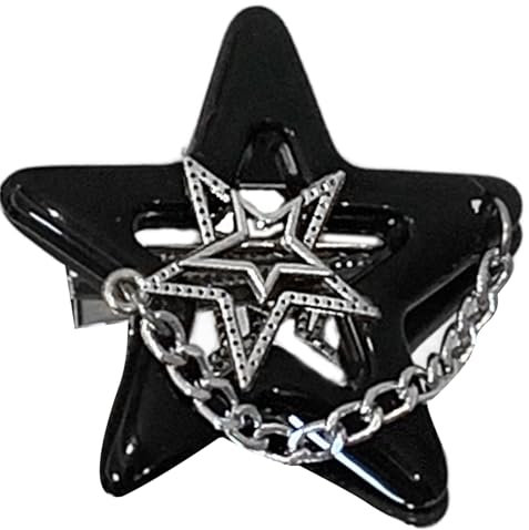 SLXLYH 1 x 2 x Stern-Haarspangen für Mädchen, schöne Accessoires, rutschfeste dekorative Kette, Haarschmuck (schwarz, 1 Stück)