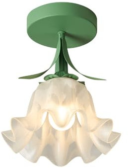 Mkichi Deckenlampe Wohnzimmer Kreative Blumen Design Metall Pendelleuchte E27 Blütenblatt Hängelampe Vintage, Deckenlampe Schlafzimmer mit Glas Lampenschirm Küche Esszimmer Flur,Grün (A)