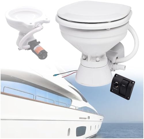 SDTOOP Horizontal Compact Toilet Electric Marine Toilet With Quiet Flush - 12V Boat Toilet, RV Toilet For Yacht, Camper