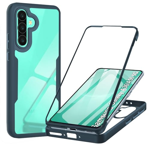 Hülle Kompatibel mit Samsung Galaxy A36/A56 5G 360 Grad Stoßfest Schutzhülle Rundumschutz Case mit Eingebautem Displayschutz Robust Bumper Durchsichtig Handyhülle für Samsung A36/A56 5G, Grün