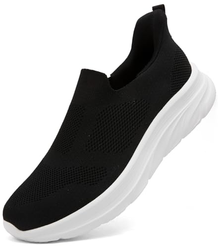 Dhinash Zapatillas Casual para Hombre Sin Cordones Calzado Deportivo Calzados para Correr en Asfalto Zapatos de Tenis Zapatillas Deportivas Zapatos de Running Negro Blanco Talla 44