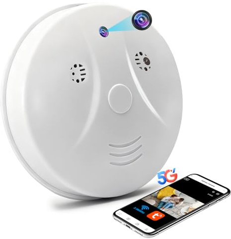 Caméra Cachée WiFi 2,4 et 5G, Caméra Espion WiFi Détecteur de Fumée | Mini Camera Espion Cachée HD 1080P avec Vision Nocturne et Détection de Mouvement pour la Sécurité Domestique
