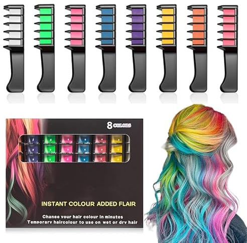 Haarkreide für Mädchen Deluxe Set 2026,Temporäre Haarfarbe Kreide Kamm, Haarkreide für Mädchen Set, Abwaschbar und Sicher,Kinderschminke Fasching&Schminke Karneval,Faschingsschminke Kinder (8 Colors)