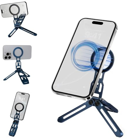Supporto Magnetico per Smartphone con Gancio Nascosto, Pieghevole/in Alluminio Treppiede Smartphone, Treppiede Magnetico per telefono, Compatibile con iPhone 17-12 e attacco Arca-Swiss