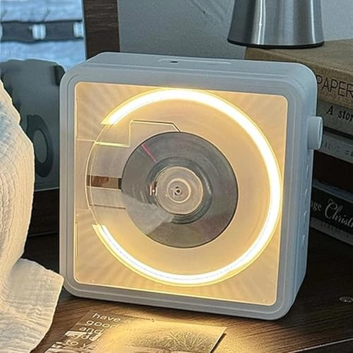 CD Player with Bluetooth, Mini Hi-Fi Music Player with Speakers, Dimmable Ring Light, Desktop & Wall Mounted, Support CD/CD-R/CD-RW/MP3/WMA Playback, Headphone Jack