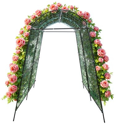Arche de treillis 115 x 183 x 230 cm, arche de plantes en acier Q195 galvanisé et polypropylène, revêtement plastique, capacité de charge 35 kg, avec filet d'aide à l'escalade, pour plantes grimpantes