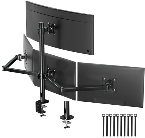 Quad Monitor Mount for 17-32 Inches - Fully Adjustable Heavy Duty 4 Monitor Stand, Max Load 22lbs per Screen, Clamp/Grommet, VESA 75/100mm, Black