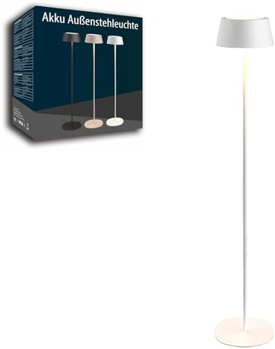 Northpoint Akku LED Stehleuchte dimmbar kabellos höhenverstellbar bis 120cm warmweiß Stehlampe In- und Outdoor Garten Balkon Terrasse Metall (Weiß)