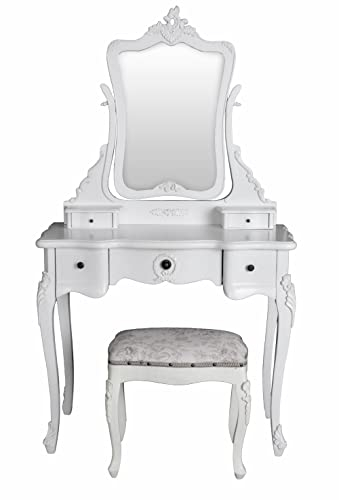 Schminktisch mit Hocker Frisierkommode Shabby Chic Frisiertisch Weiss VIC08 Palazzo Exklusiv