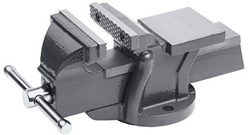 Meister Schraubstock - Feststehend - 150 mm Spannweite - Hochwertige Stahlbacken - Sicheres Fixieren von Werkstücken / Tischschraubstock mit Schutzbacken / Massiver Schraubstock aus Grauguss / 5135500