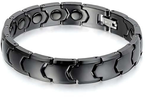 JewelryWe Schmuck Herren Armband, Keramik Porzellan, 11mm Breit Klassiker Poliert Link Magnetarmband Armkette, Schwarz
