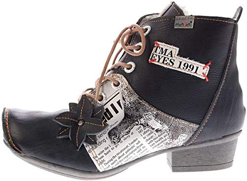 TMA Leder Damen Stiefeletten Schwarz gefüttert Comfort Boots echt Leder Winter Schuhe 8077 Gr. 38