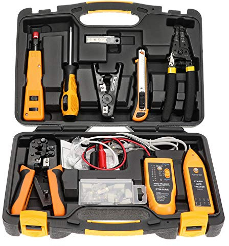 InstallerParts Kit de herramientas de reparación de red 15 en 1 - Juego de herramientas electrónicas | Herramienta de crimpado, probador de cables LAN/Ethernet/Cat5/Cat6, pelacables de calibre,