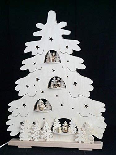 Rudolphs Schatzkiste Schwibbogen mit Tanne mit Winterkinder im Wald und Beleuchtung BxHxT 44x51x7cm NEU Lichterbogen Fensterbogen Spitzbogen Erzgebirge Seiffen Weihnachten Licht Holz Dekoration