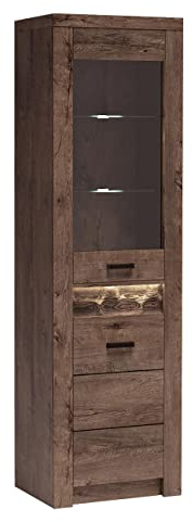Mirjan24 Vitrine Indiano I-04L, Glasvitrine, Vitrinenschrank, Standvitrine, Hochschrank, Modernes Wohnzimmer set (Esche Dunkel, mit warmweißer LED-Beleuchtung)