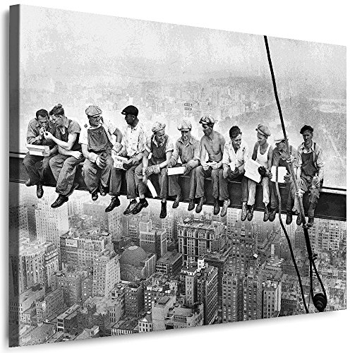 Julia-Art Leinwandbilder Skyline - New York Bilder - XXL Wandbild mit Keilrahmen - 100 mal 70 cm - Querformat 1 teilig Kunstdruck Mittagspause auf einem Wolkenkratzer NY City N-c-100-a-54