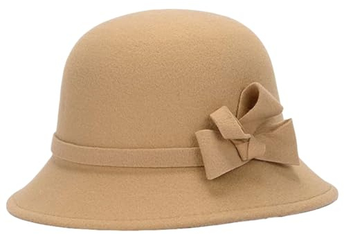 Ulalaza Einfarbig Cloche Eimer mit Bowler Fedora Floppy Derby Vintage k¨¹nstliche Filz Hut M¨¹TZE f¨¹r Frauen