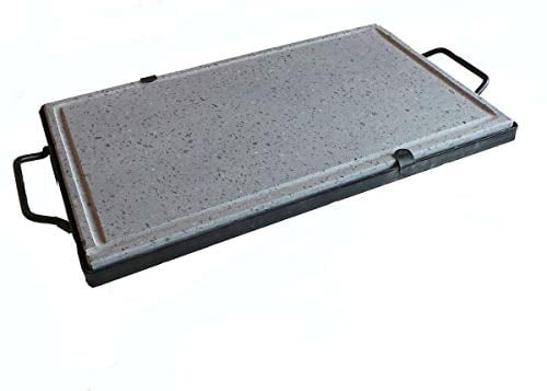 Bistecchiera in Pietra Naturale ollare con Telaio e Maniglie in Metallo per Barbecue griglia lavica Ottima per Cucina dietetica di Carne Verdure Pesce (40x60x2 cm)