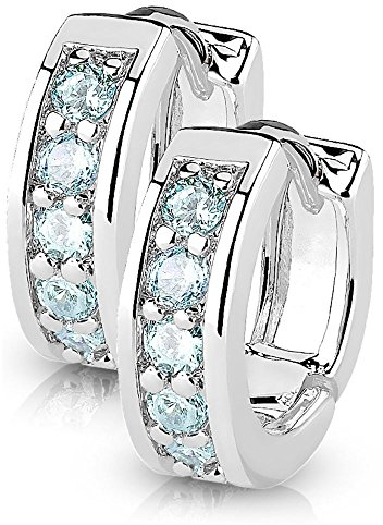 Bungsa silberne Damen-Ohrringe Kristalle Aquamarine blau für Frauen Edelstahl