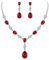 Clearine Damen Schmuck Set Hochzeit Braut Zirkonia Teardrop Y Halskette und Ohrringe Schmuckset für Frauen Rubin-Rot Silber-Ton