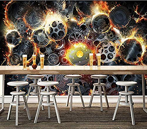 Mural Photos Wallpaper Pictures Retro hot Wheel Machine Gear Self-Adhesive PVC Wallpaper 3D Vintage Barbe Wallpaper Grey Wall Sticker Border Living Room for Bedroom Rose Blue Mural kids-300cm×210cm
