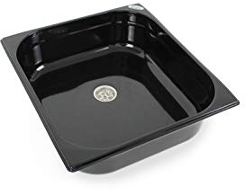 Edelstahl Spülbecken schwarz 354x325x100 mm Camping Spüle Design Waschbecken + Ablauf 19mm Wohnmobil (ad-ideen)