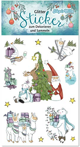 12 Glitzer-Sticker * Weihnachten 2 * für Adventskalender und als Mitgebsel für Kindergeburtstag | Glittersticker Kinder Geschenk Basteln Aufkleber Weihnachten Advent