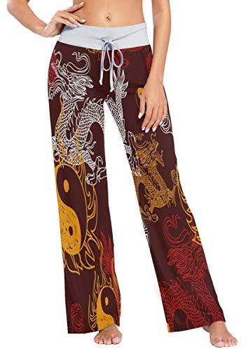 MNSRUU Pantalon de pyjama chinois Dragon Yin Yang pour femme - Multicolore - Large