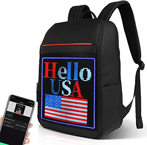Welaso Smart WiFi LED Rucksack 24L mit buntem LED Schild Panel und programmierbar, DIY Fashion Wasserdicht Graffiti Ligh Up Schule Reisen 15,6 Laptop Daypack Tasche, groß schwarz