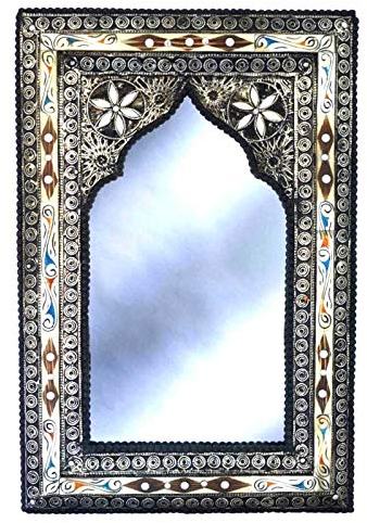 Orientalischer Spiegel 80 x 50 cm Wandspiegel perfekt für Ihr Flur oder Wohnzimmer | Aus Vollholz und mit Edel Metall Mayshort verziert | Orientalische Vintage Garderobenspiegel Ankleidespiegel 510532