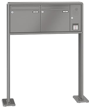 RENZ / RS2000 / 2er Freistehende Briefkastenanlage Standbriefkasten mit Sprechfeld/RAL-Farbe 9007 Volumen 1/mit Fußplatten/Dein-Briefkasten.de