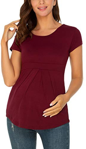 Love2Mi Chemisier de grossesse à manches courtes pour femme enceinte Beau et élégant T-shirt, S bordeaux, L