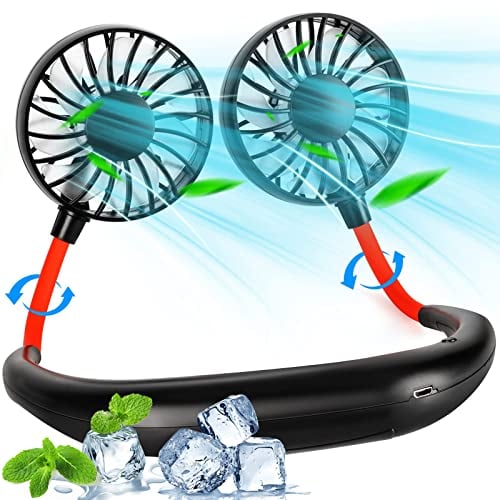 Ventilador portátil para el cuello, manos libres, mini USB recargable para el cuello, 3 velocidades ajustables 360 grados, rotación libre, alta flexibilidad, deportes, camping al aire libre
