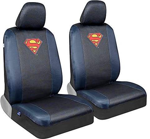 Superman Car Seat Covers for Front Seats with Matching Seat Belt Pads – Officially Licensed Warner Brothers Superhero Auto Accessories Bundle, Made for Car Truck Van and SUV