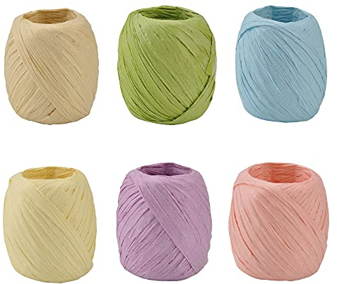 6 Rollen Geschenkband, Geschenkband aus Bast, Raffia Bastband, Raffia Bast Natur, Raffia Paper Craft, für Bastelarbeiten, Sammelalbumdekorationen, Geschenkboxverpackung, Weben, Weihnachten, Florist