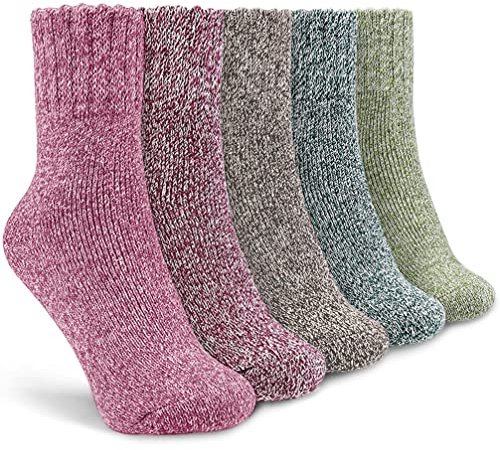 5 Pairs Womens Socks, Thermal Socks for Women, Thick Wool Winter Warm Knitting Ladies Bed Socks, Christmas Gifts for Women