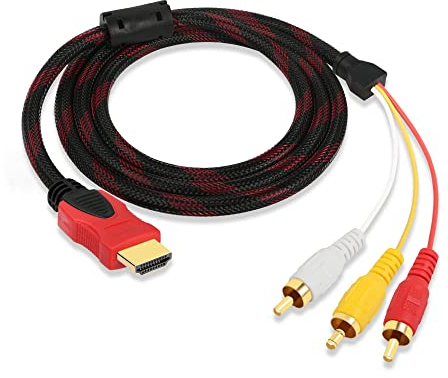 YAODHAOD Adattatore HDMI a 3RCA, nessuna funzione di decodifica, adattatore audio VA, adatto per HDTV DVD e la maggior parte dei dispositivi di proiettori LCD (5FT) (nessuna conversione del segnale)