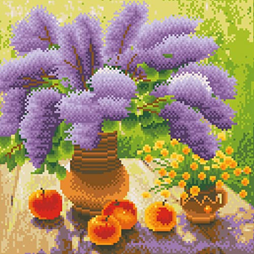 OWN4B Kreuzstich Stickpackungen Vorgedruckt, Blumen in der Vase Bilder 11CT 14,2x14,2 Zoll DIY Stickpackung Set