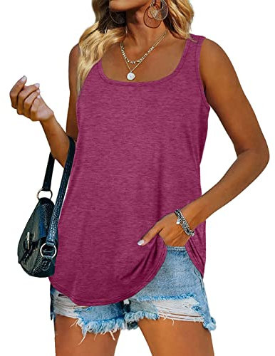 iChunhua Ladies Summer Casual U Neck Sleeveless Tank Tunic Vest Tops Purple Medium