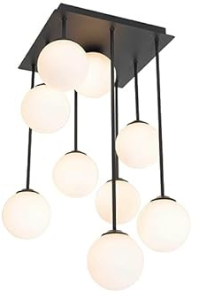 Qazqa Modern Deckenleuchte, Deckenlampe - Athens-opal - Weiß, Quadratisch, 9-flammig, 31cm, Ideal als Flur, Küche lampe, Schlafzimmerlampe und Wohnzimmerlampe