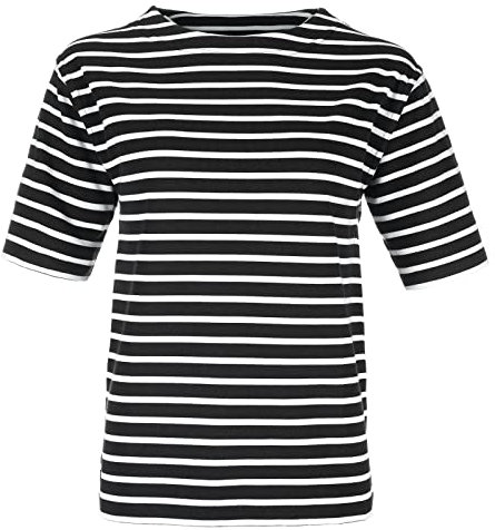 modAS Bretonisches Damen-T-Shirt mit U-Boot Ausschnitt - Ringelshirt Kurzarm Basic Shirt Gestreift aus Baumwolle in Blau-Weiß in Größe 38