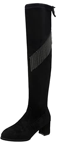 Stivali A Calza Neri Scarpe da Donna Stivali Alti con Tacco Stivali Casual in Lana Elasticizzata Antiscivolo con Fondo Morbido Stivali Lunghi sopra Il Ginocchio Stivali Giardini 2017/18